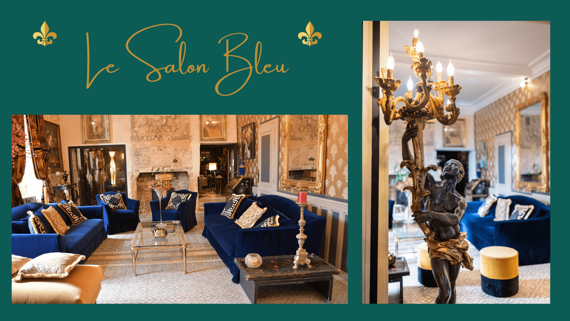 Le salon bleu du gîte Prestige à l'orangerie de Sidonie à Mamers 