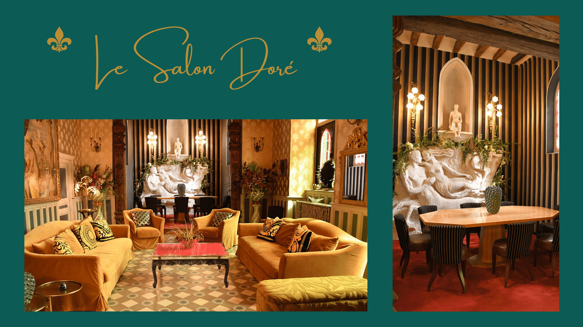 Le salon doré du gîte Prestige à l'orangerie de Sidonie à Mamers 