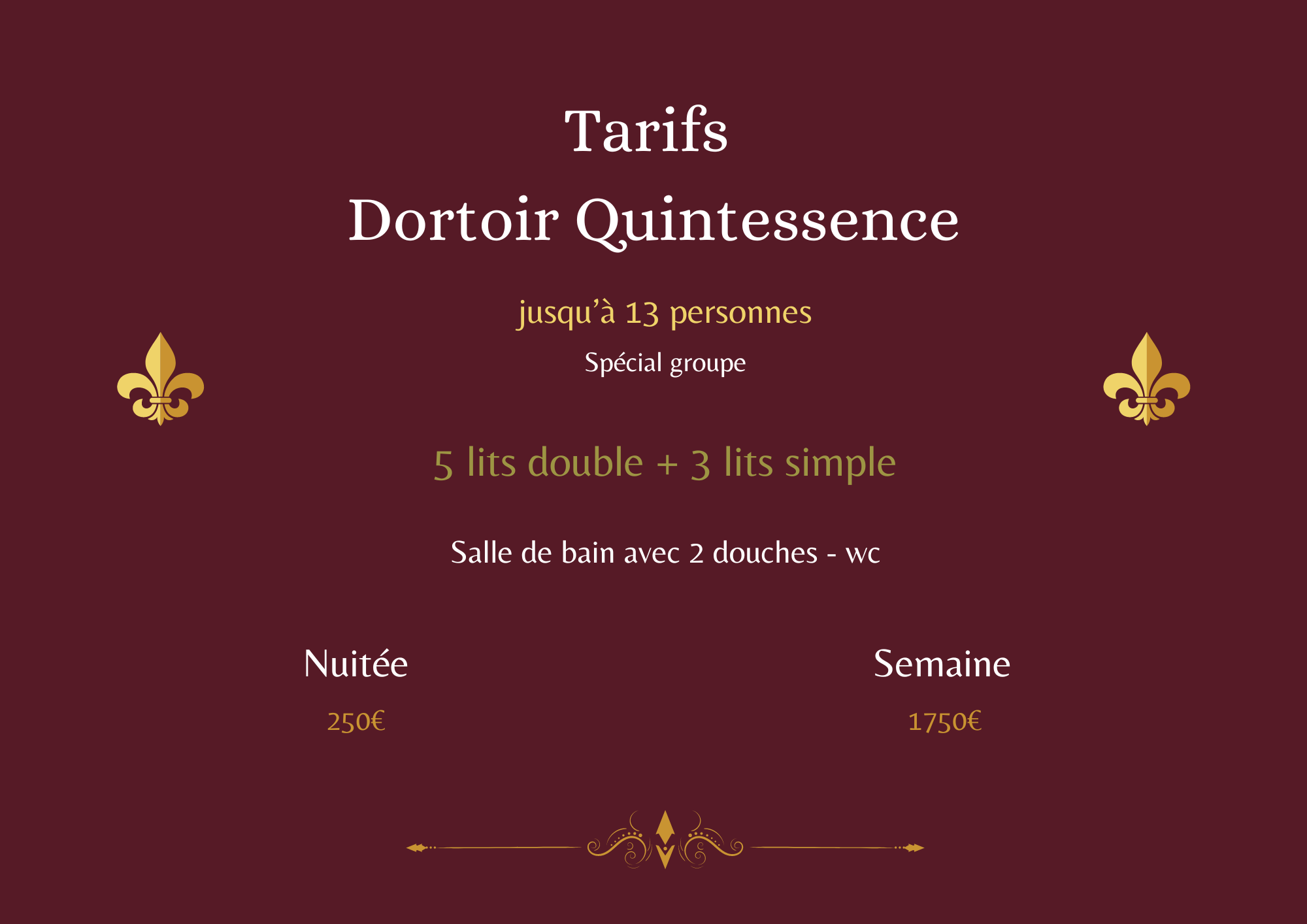 Tarifs du dortoir Quintessence de l'orangerie de Sidonie, gîtes et chambres d'hôtes, à Mamers 72600